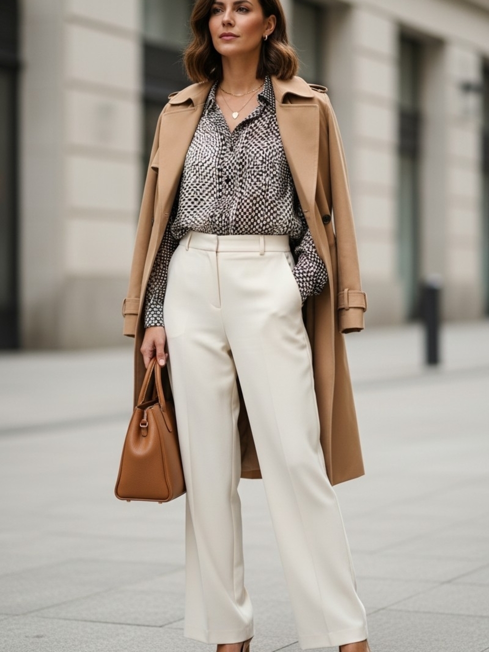 Michael Kors Chocolate & White Shear Blouse